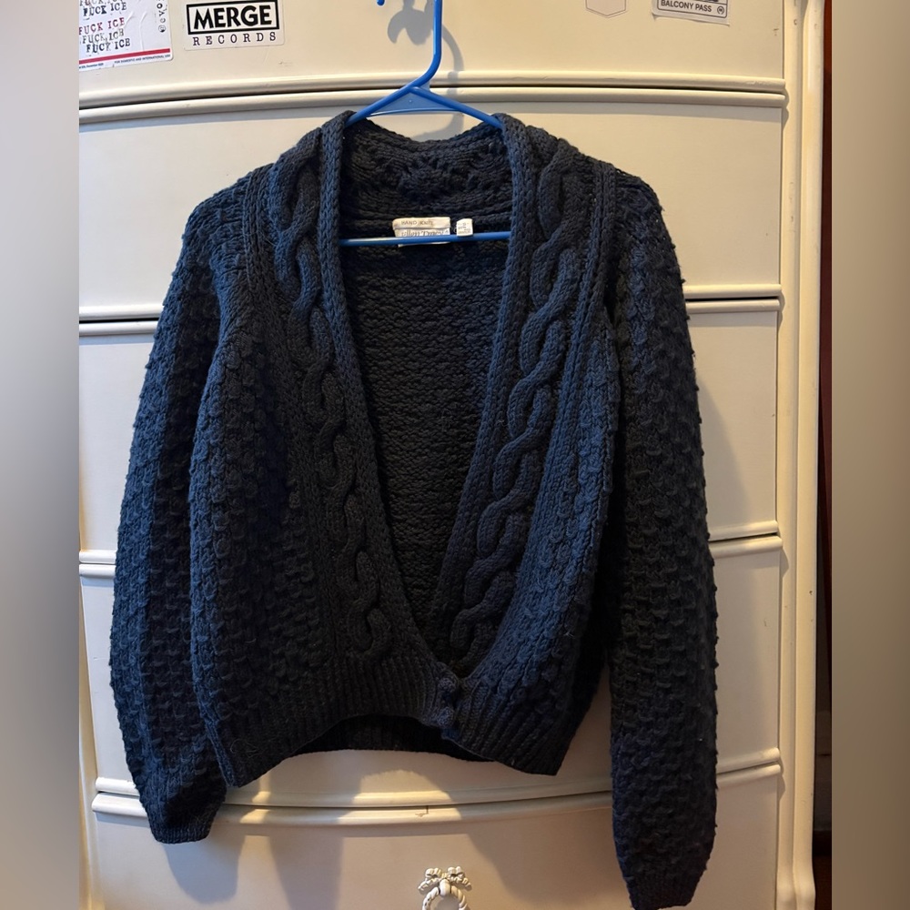 Navy Hand Knit Wool Cardigan